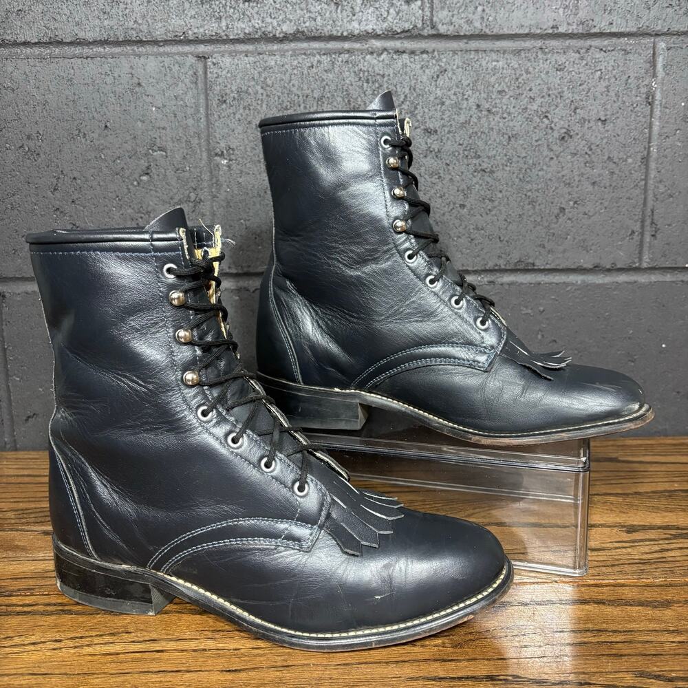 Vintage Laredo Gray Leather Lace Up Kiltie Roper Boots USA Made Women’s 9.5